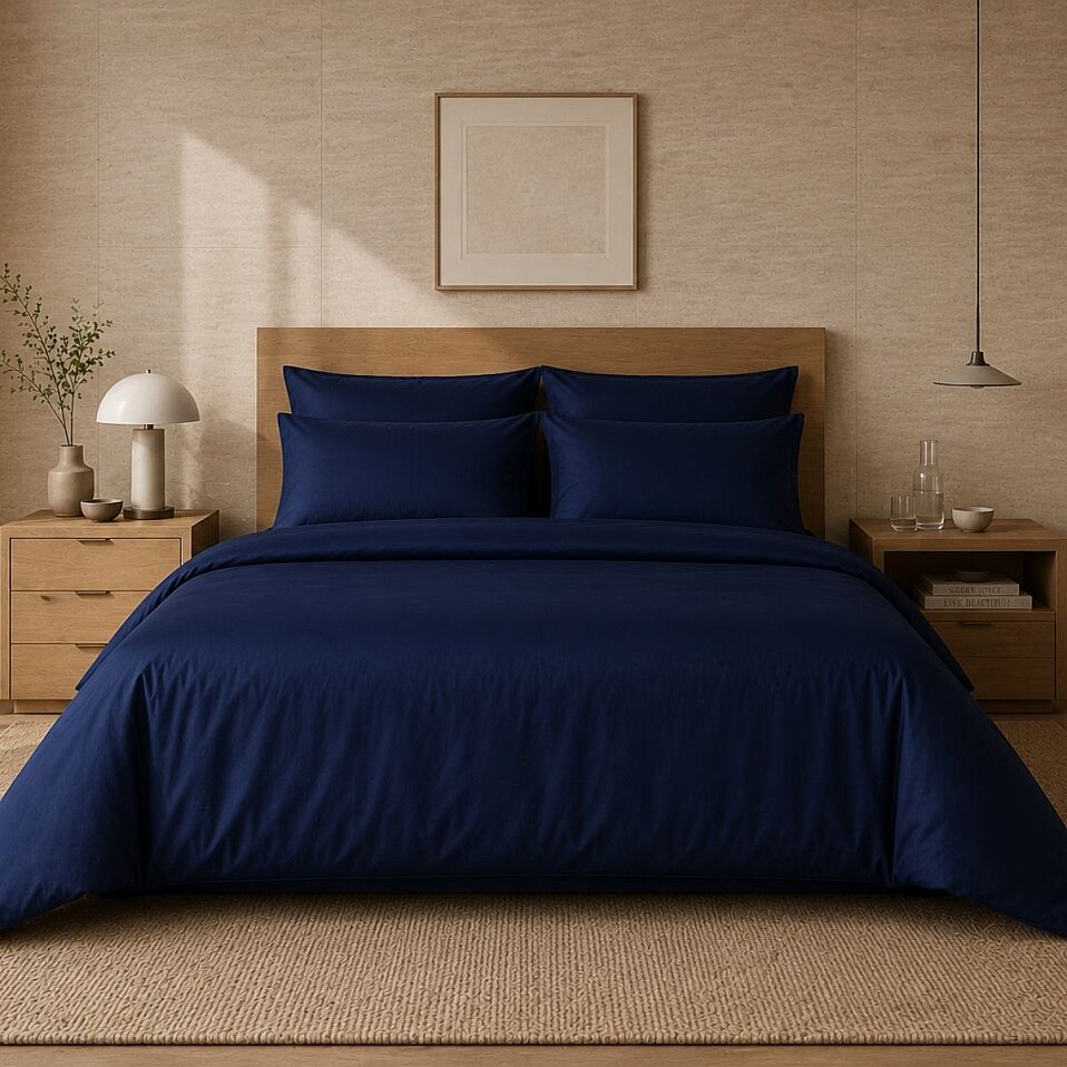 Auren 400 T.c. Pamuk Saten King Size Nevresim Seti Lacivert