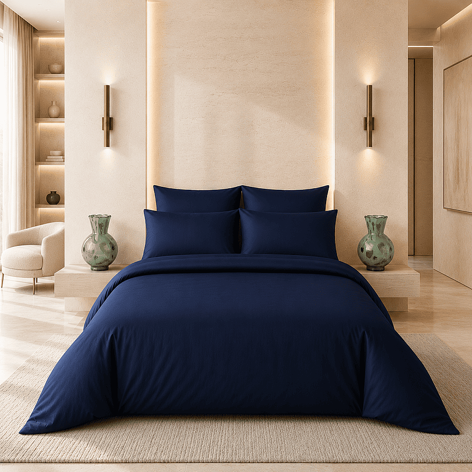 Auren 400 Tc Pamuk Saten King Size Nevresim Seti Lacivert