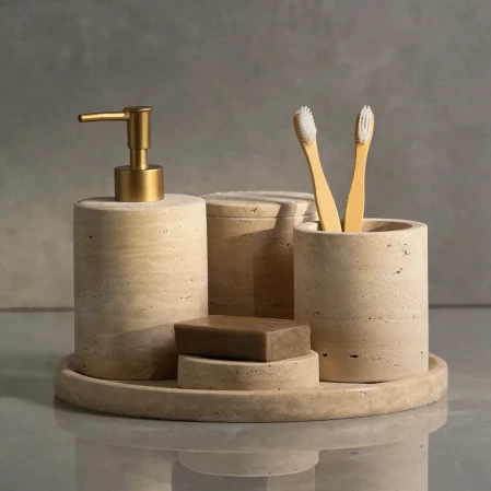 Rizz Mermer 5'li Banyo Seti Bej 