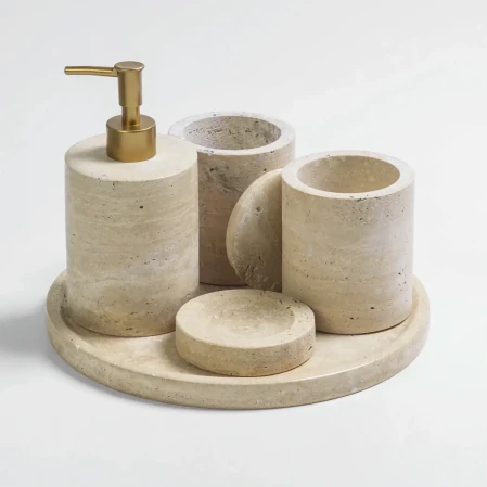 Rizz Mermer 5'li Banyo Seti Bej - 3