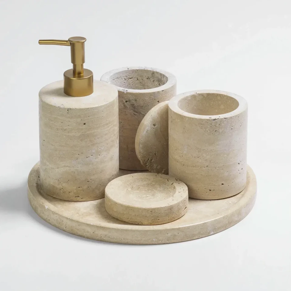Rizz Mermer 5'li Banyo Seti Bej - 3