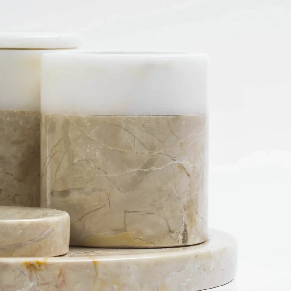 Rizz Mermer 5' li Banyo Seti Bej Beyaz - 4