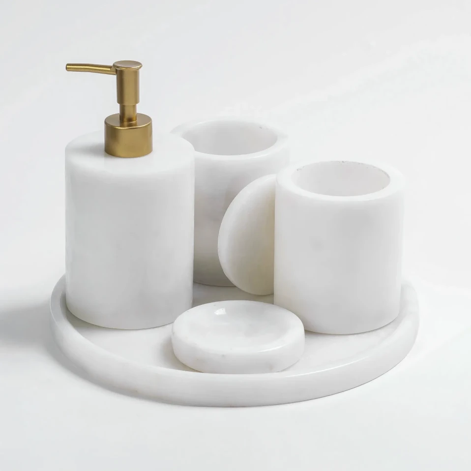 Rizz Mermer 5' li Banyo Seti Beyaz - 3