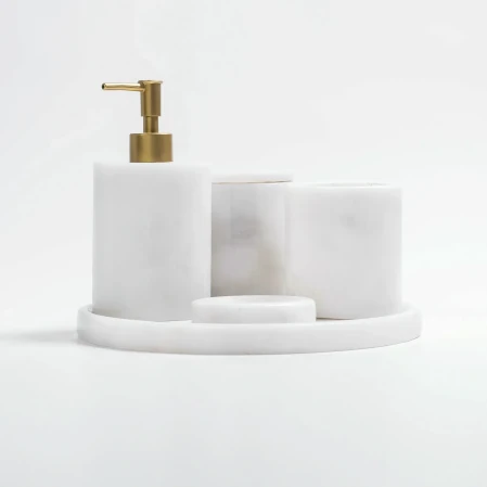 Rizz Mermer 5' li Banyo Seti Beyaz - 4