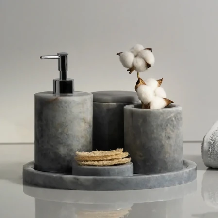 Rizz Mermer 5' li Banyo Seti Gri 