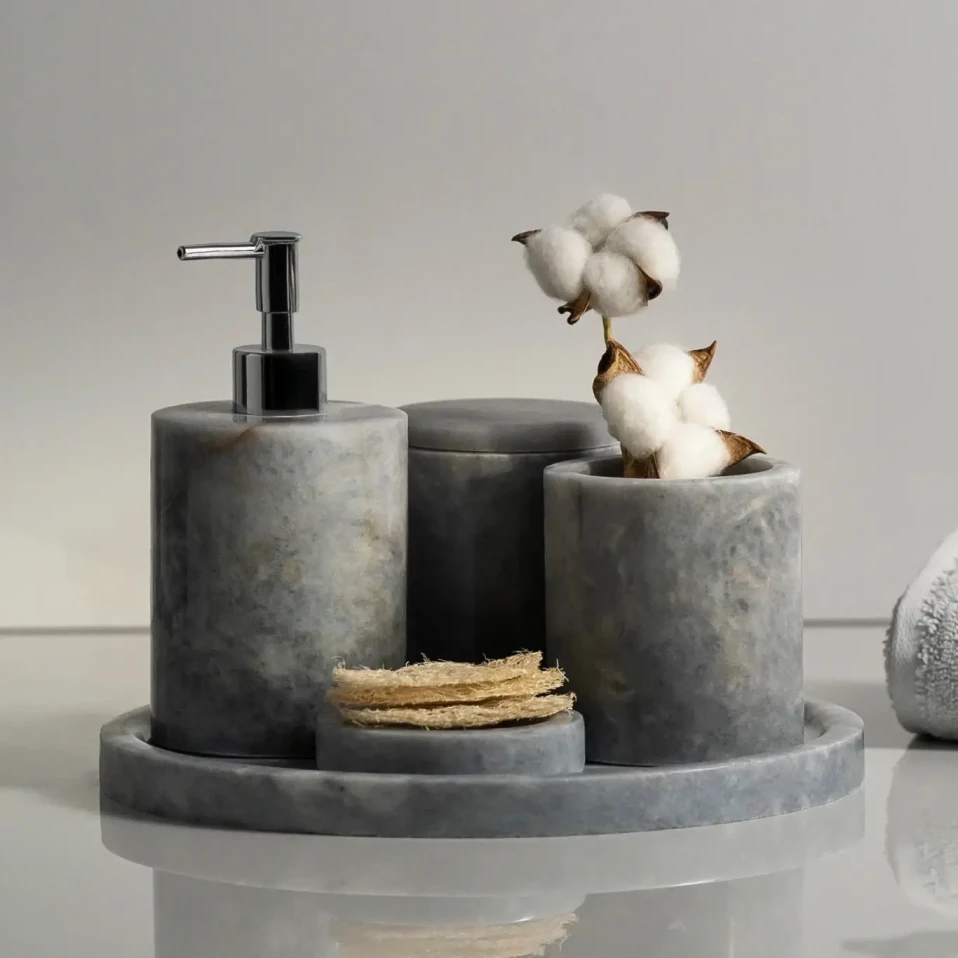 Rizz Mermer 5' li Banyo Seti Gri - Qua Home