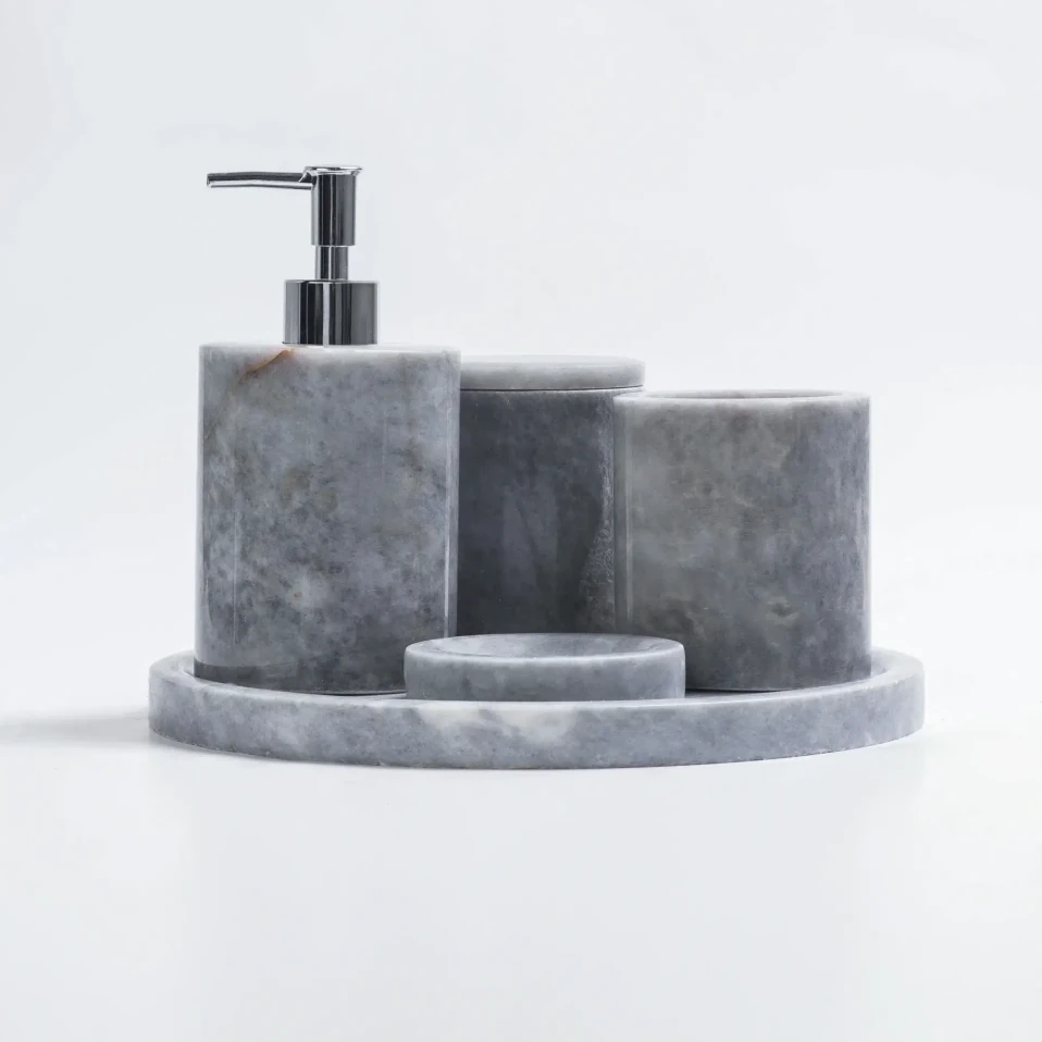 Rizz Mermer 5' li Banyo Seti Gri - 4