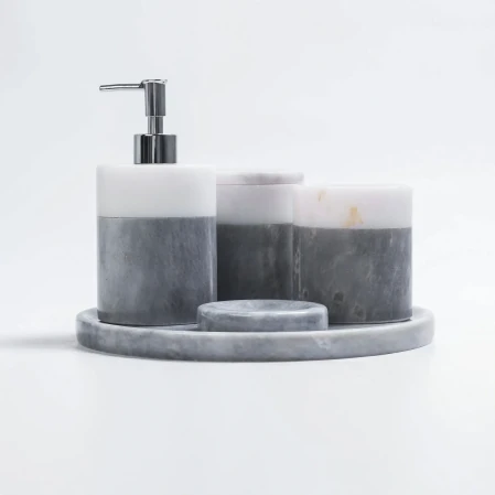 Rizz Mermer 5' li Banyo Seti Gri Beyaz - 2