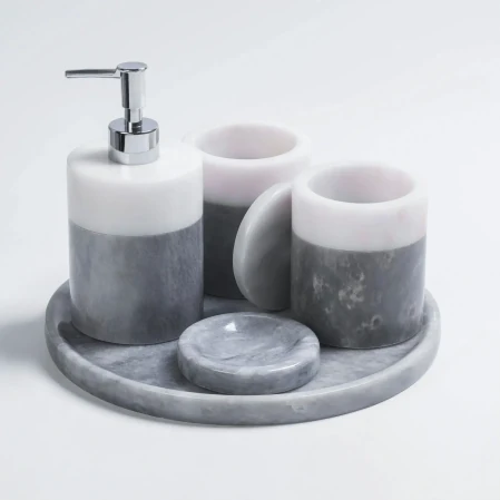 Rizz Mermer 5' li Banyo Seti Gri Beyaz - 3