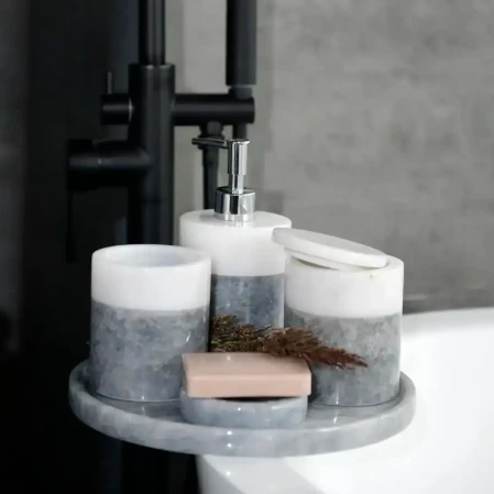 Rizz Mermer 5' li Banyo Seti Gri Beyaz - 4