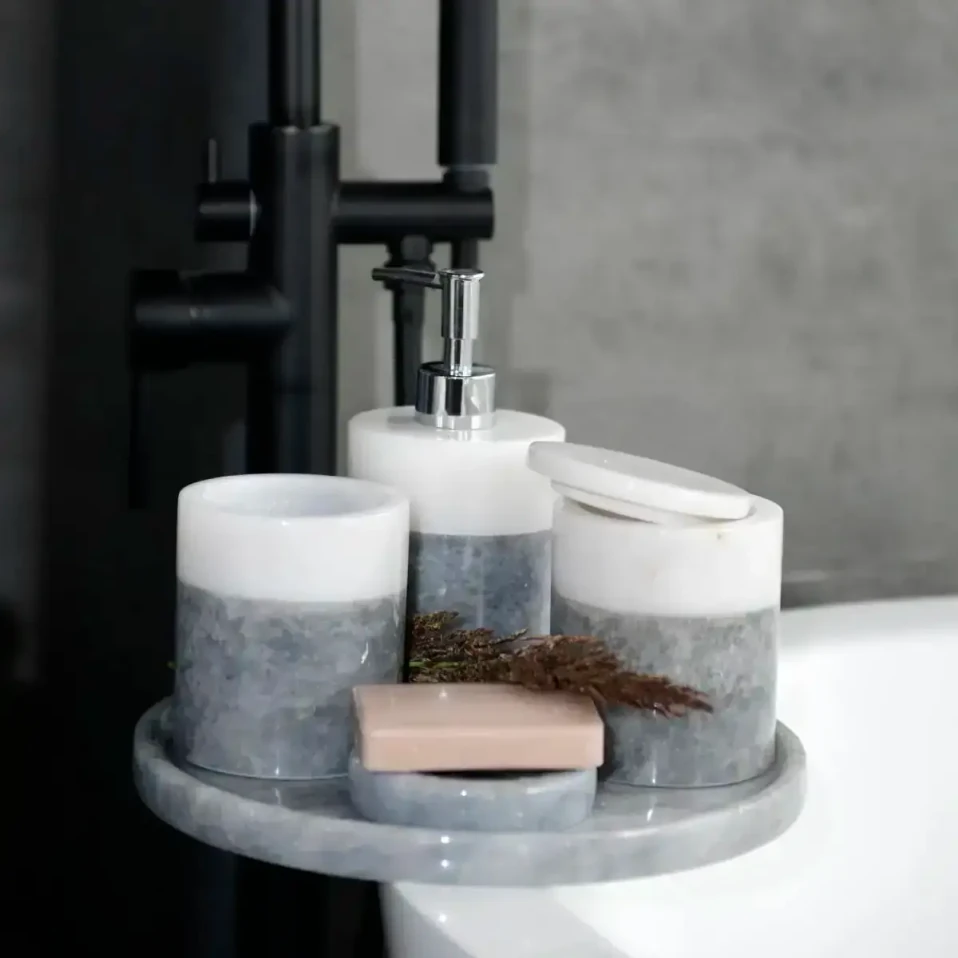 Rizz Mermer 5' li Banyo Seti Gri Beyaz - 4