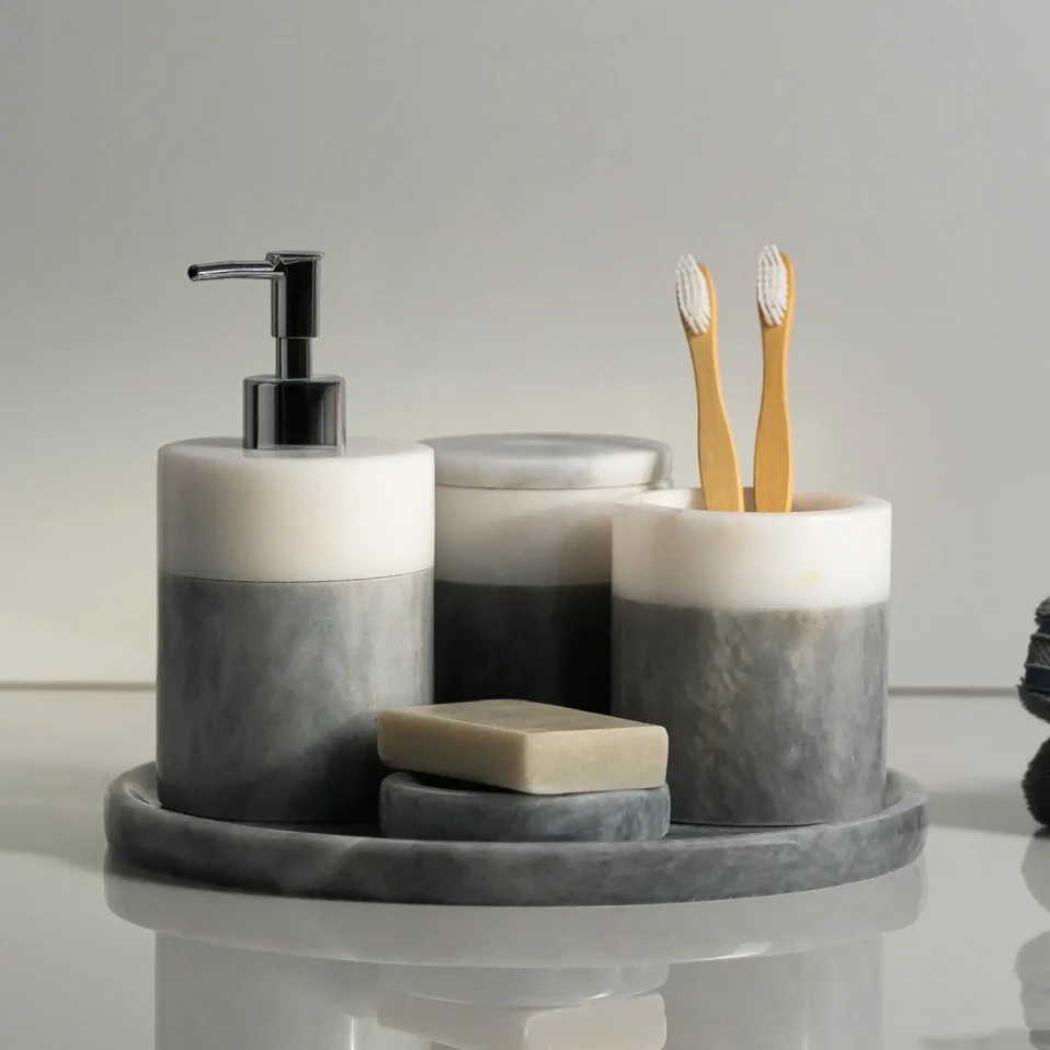 Rizz Mermer 5' li Banyo Seti Gri Beyaz - Qua Home