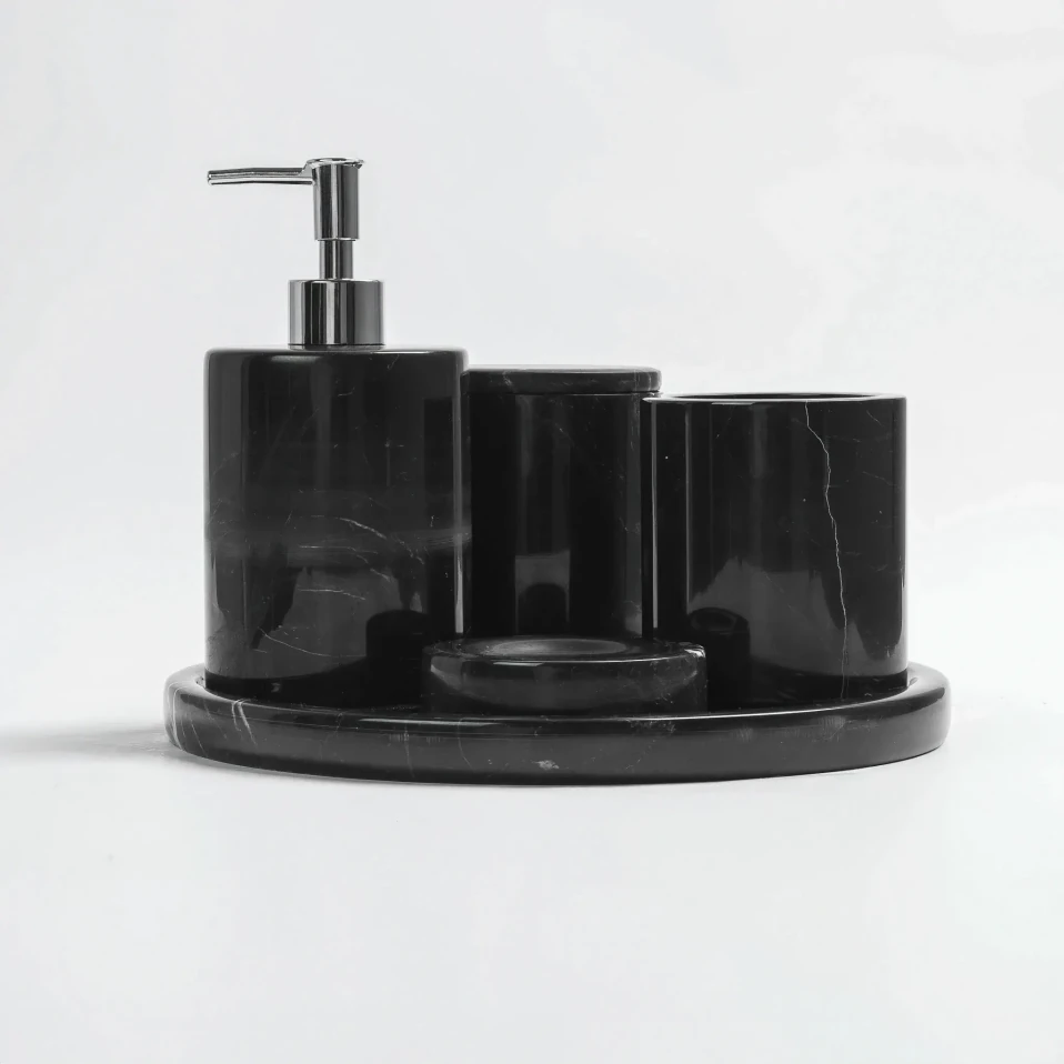 Rizz Mermer 5' li Banyo Seti Siyah - 3