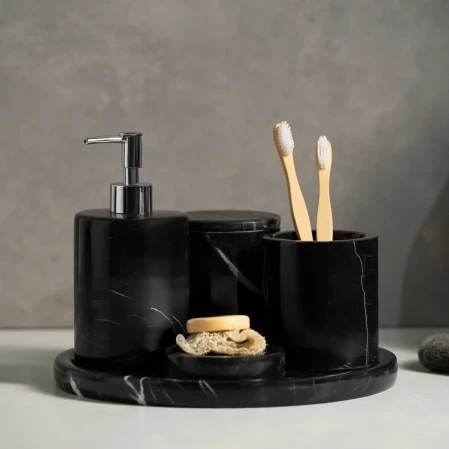 Rizz Mermer 5' li Banyo Seti Siyah 