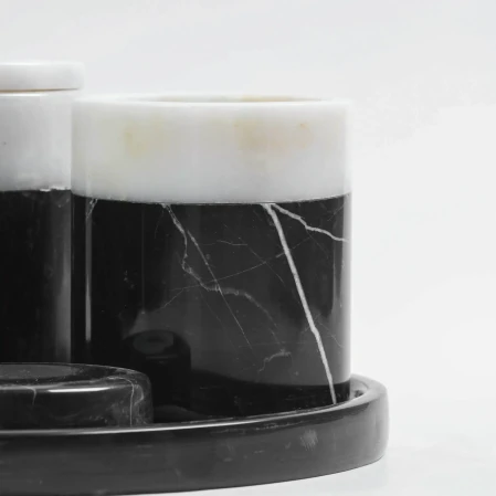 Rizz Mermer 5' li Banyo Seti Siyah Beyaz - 3