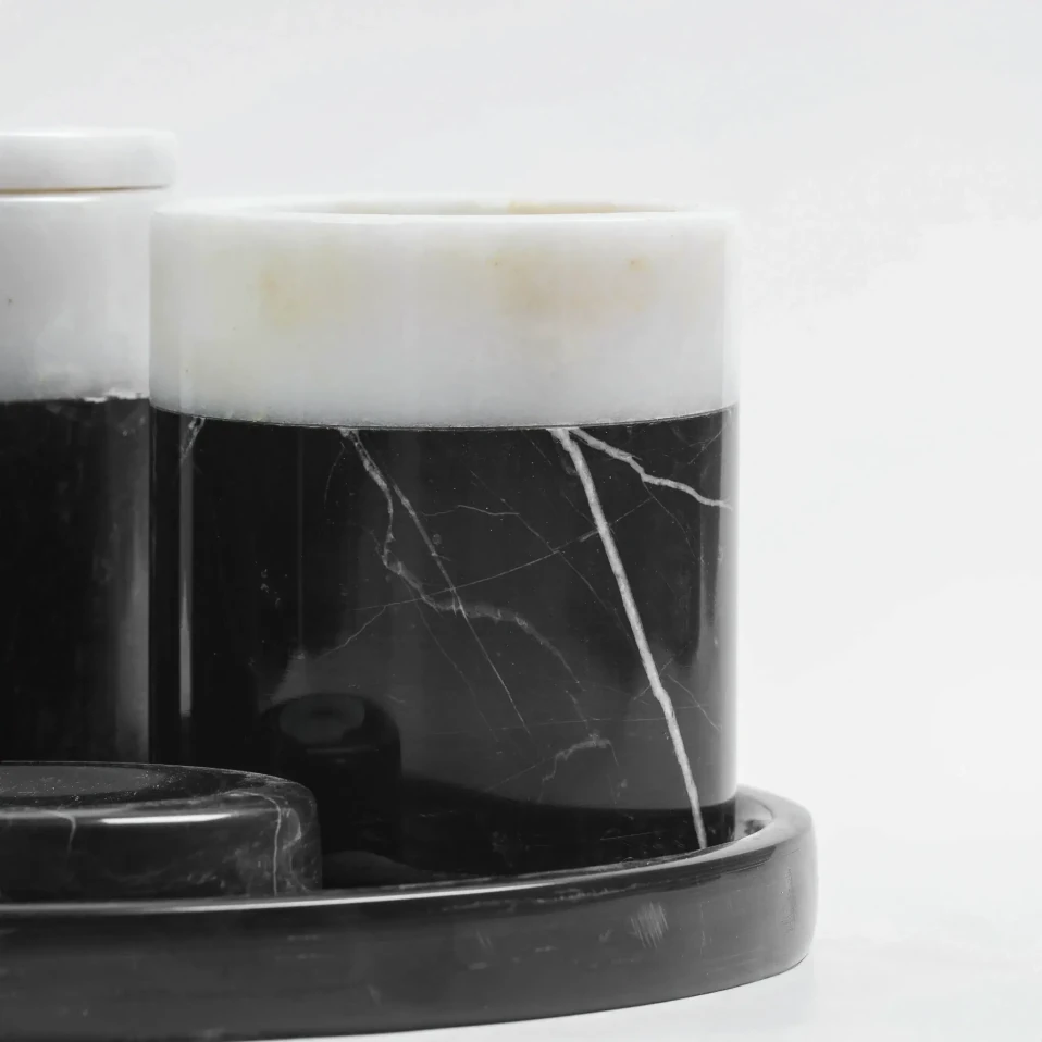 Rizz Mermer 5' li Banyo Seti Siyah Beyaz - 3