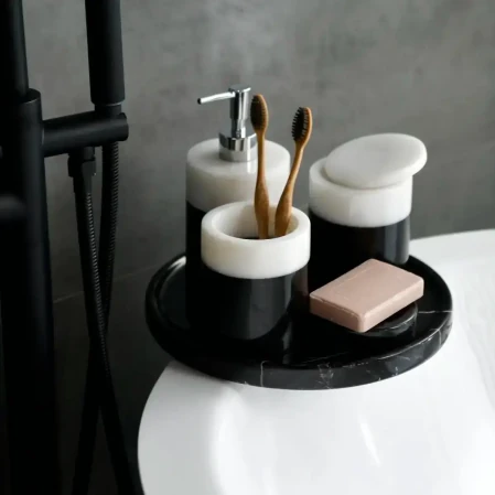 Rizz Mermer 5' li Banyo Seti Siyah Beyaz - 4