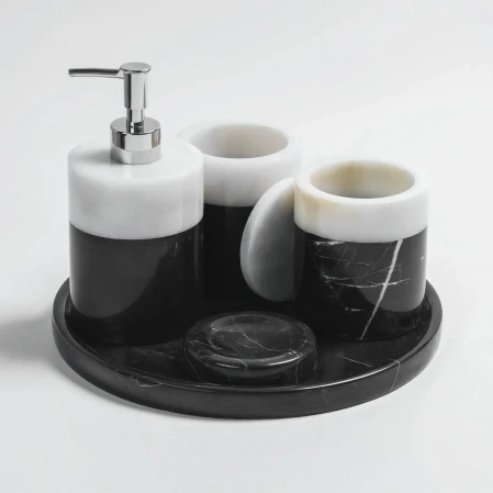 Rizz Mermer 5' li Banyo Seti Siyah Beyaz - 5