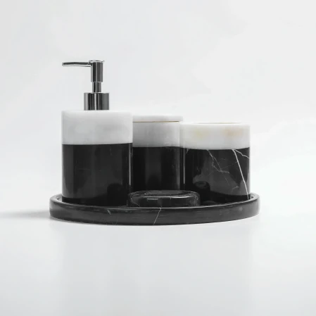 Rizz Mermer 5' li Banyo Seti Siyah Beyaz - 6