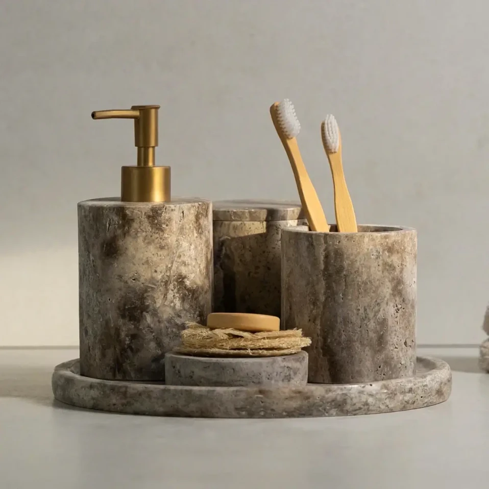 Rizz Mermer 5' li Banyo Seti Taş - 1