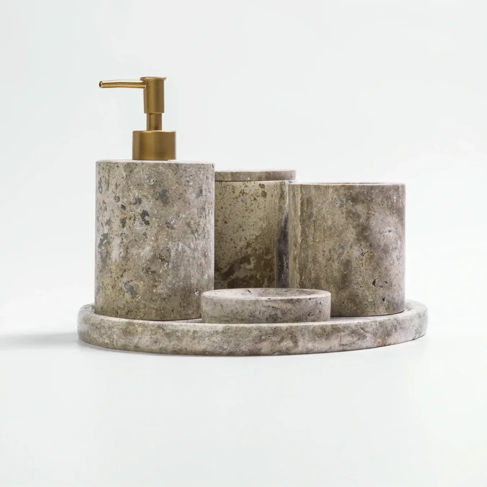 Rizz Mermer 5' li Banyo Seti Taş - 2