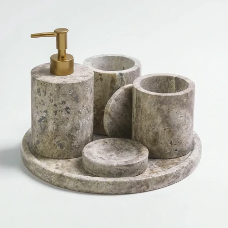 Rizz Mermer 5' li Banyo Seti Taş - 4