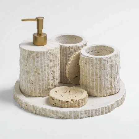 Rizz Mermer 5' li Banyo Seti Traverten - 2