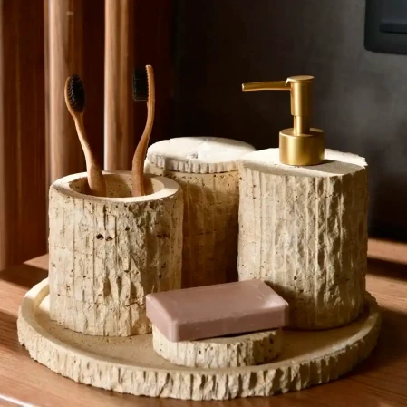 Rizz Mermer 5' li Banyo Seti Traverten - 3