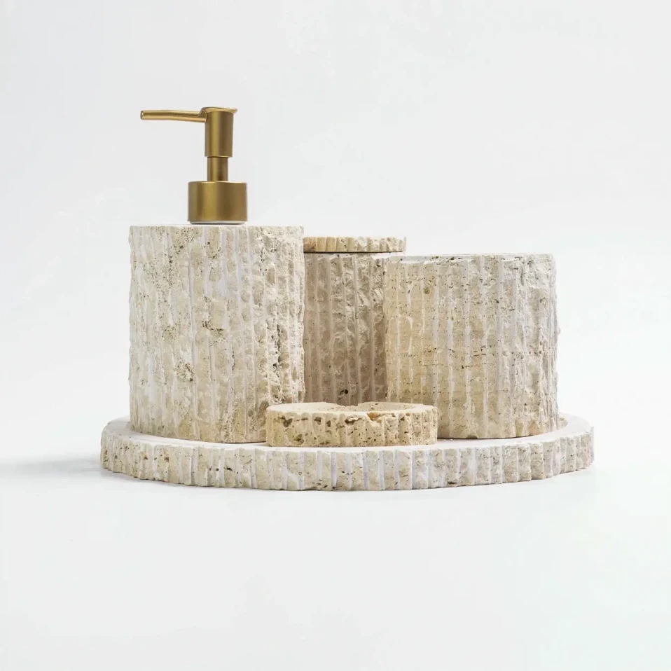 Rizz Mermer 5' li Banyo Seti Traverten - 5