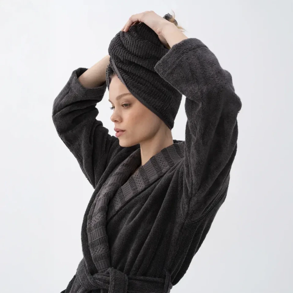 Mauve Pima Pamuk Kadın Bornoz Antrasit - 1