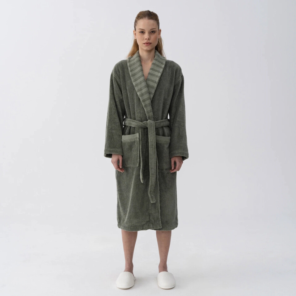 Mauve Pima Pamuk Kadın Bornoz Haki - Qua Home