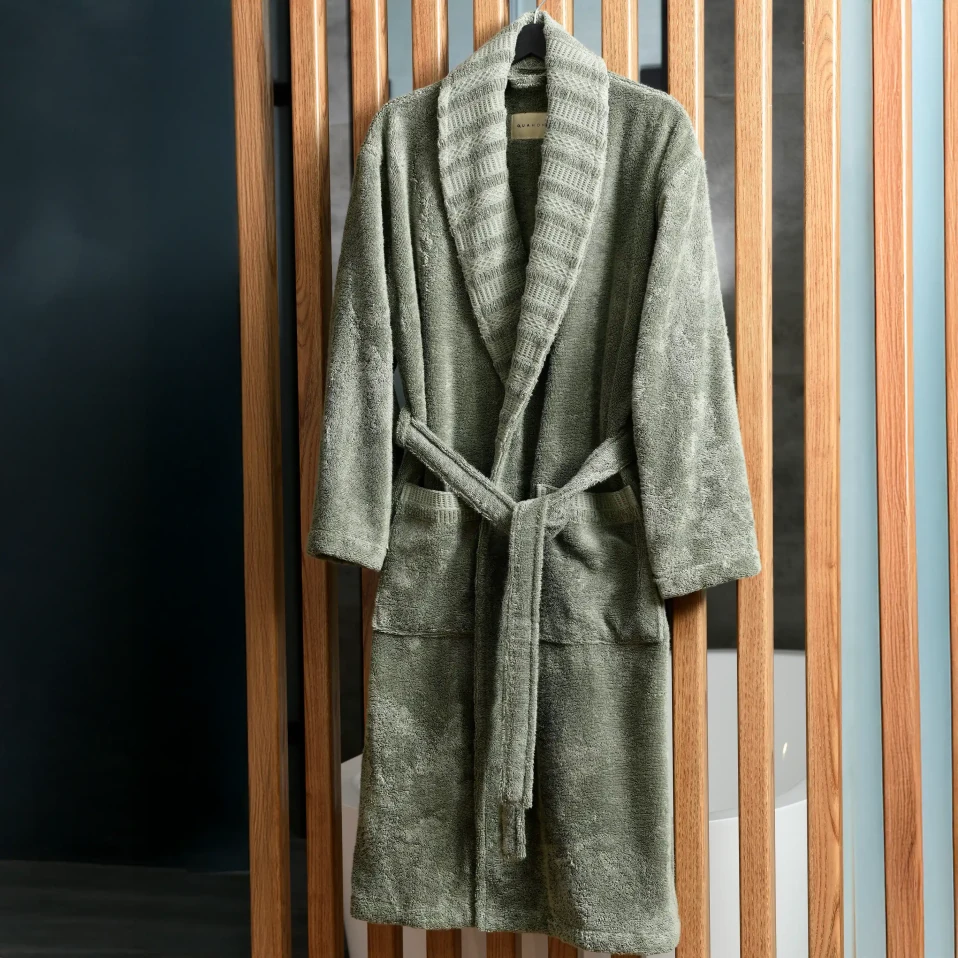 Mauve Pima Pamuk Kadın Bornoz Haki - 2