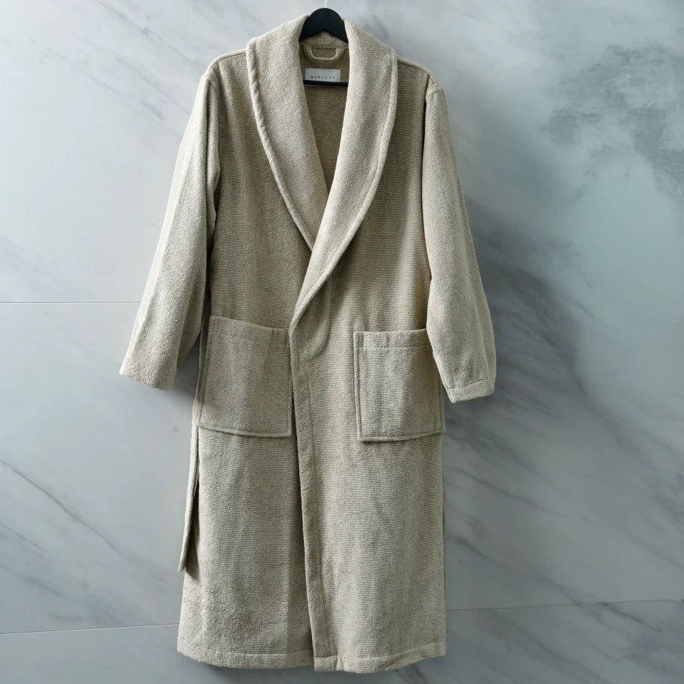 Eclair Penye Pamuk Unisex Bornoz Bej - 3