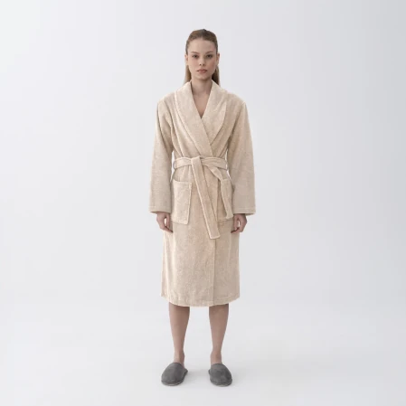 Eclair Penye Pamuk Unisex Bornoz Bej 