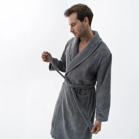Eclair Penye Pamuk Unisex Bornoz Gri 