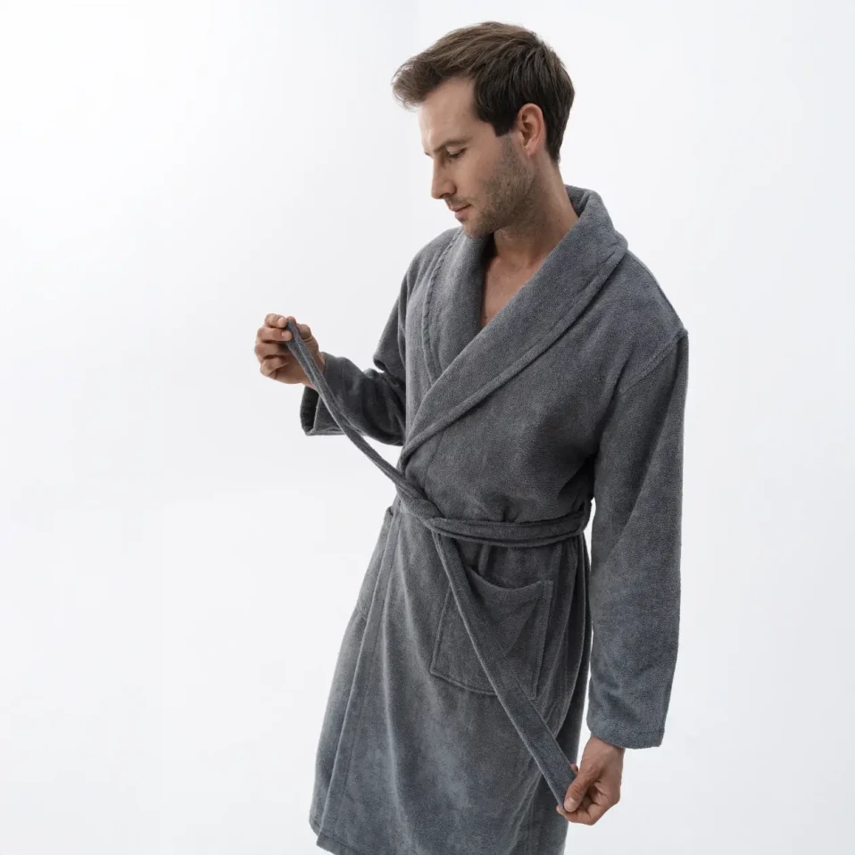 Eclair Penye Pamuk Unisex Bornoz Gri - Qua Home