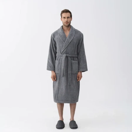 Eclair Penye Pamuk Unisex Bornoz Gri - 2