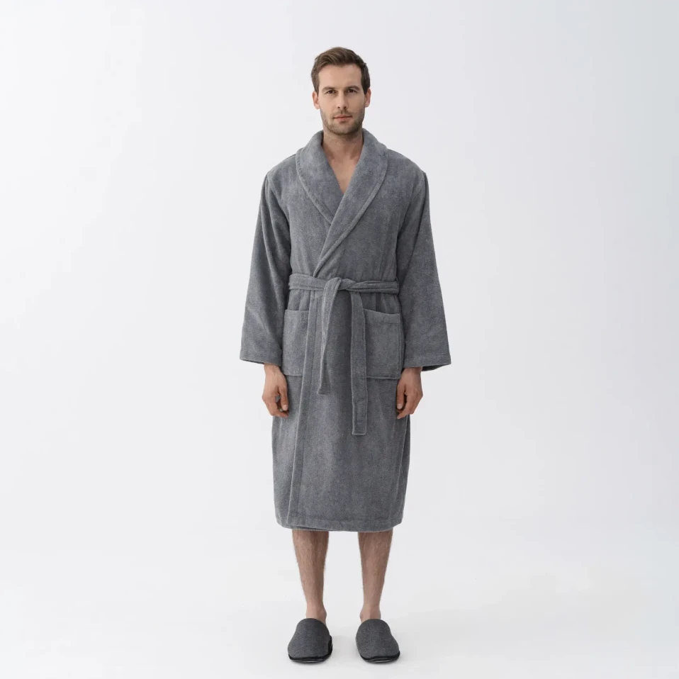 Eclair Penye Pamuk Unisex Bornoz Gri - 2