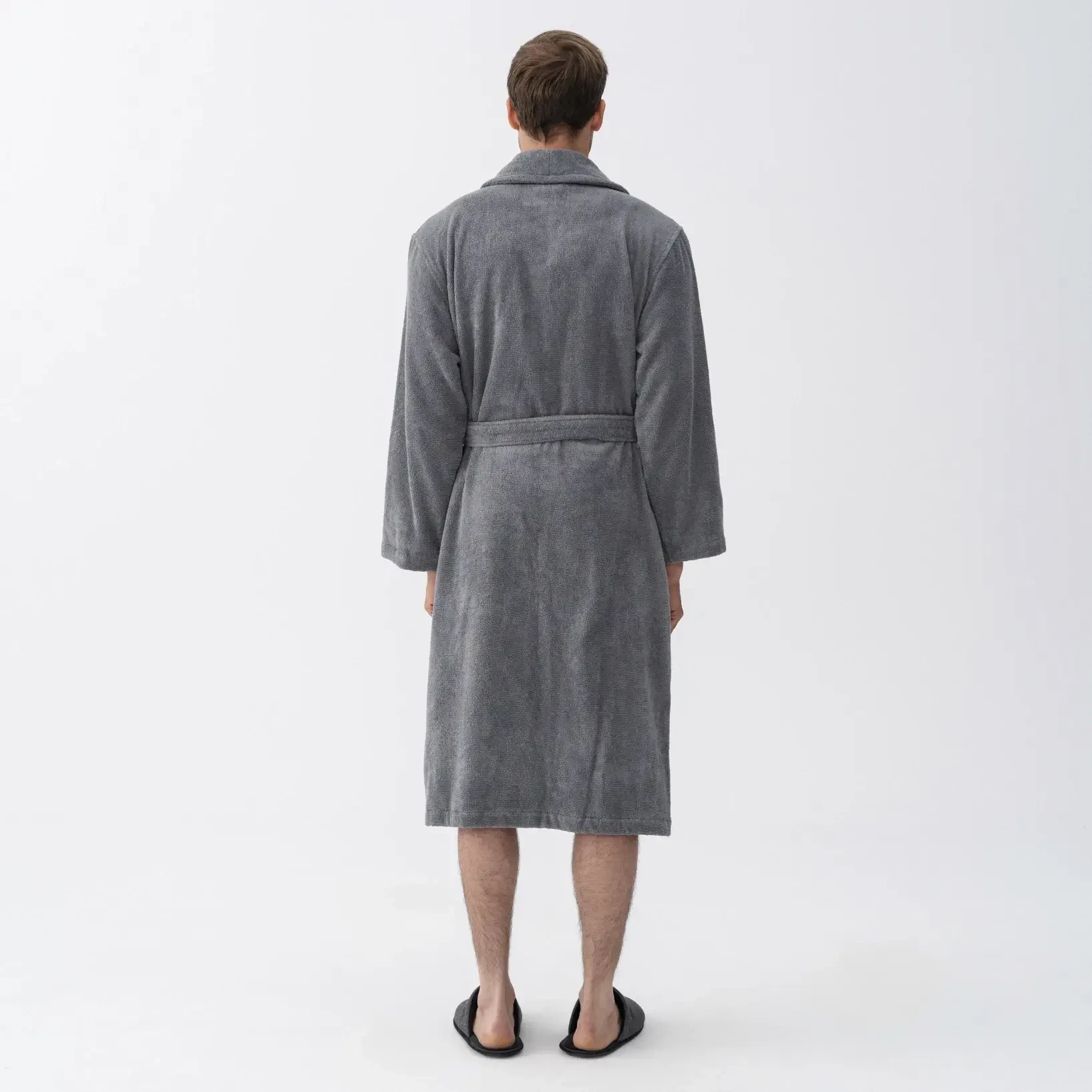 Eclair Penye Pamuk Unisex Bornoz Gri - 4