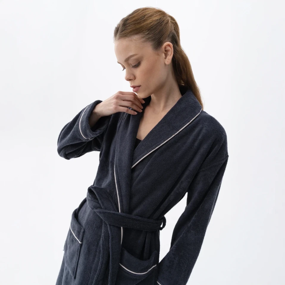 Pansy Pima Pamuk Unisex Bornoz Antrasit - 4