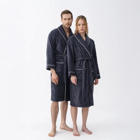 Pansy Pima Pamuk Unisex Bornoz Antrasit 