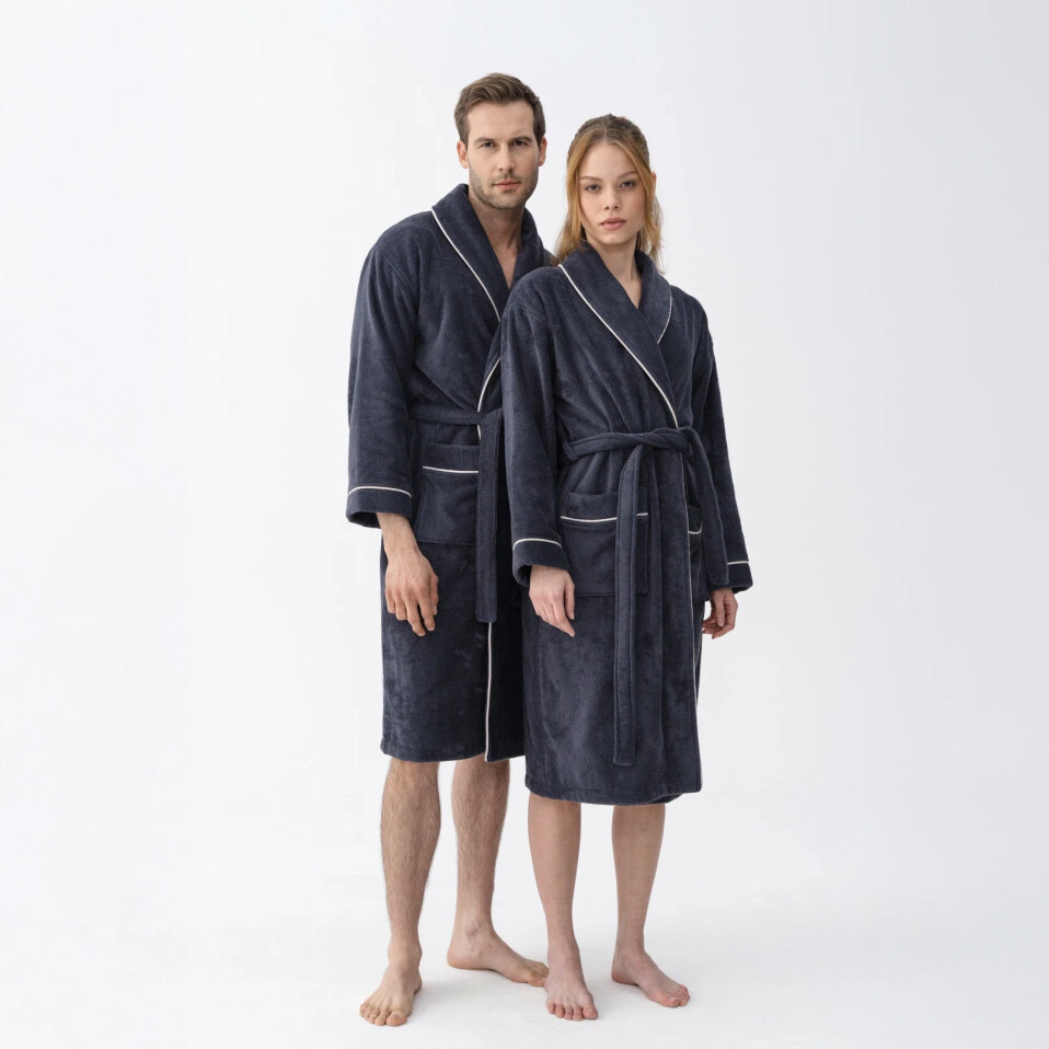 Pansy Pima Pamuk Unisex Bornoz Antrasit - 1