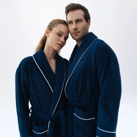 Pansy Pima Pamuk Unisex Bornoz Lacivert - 1
