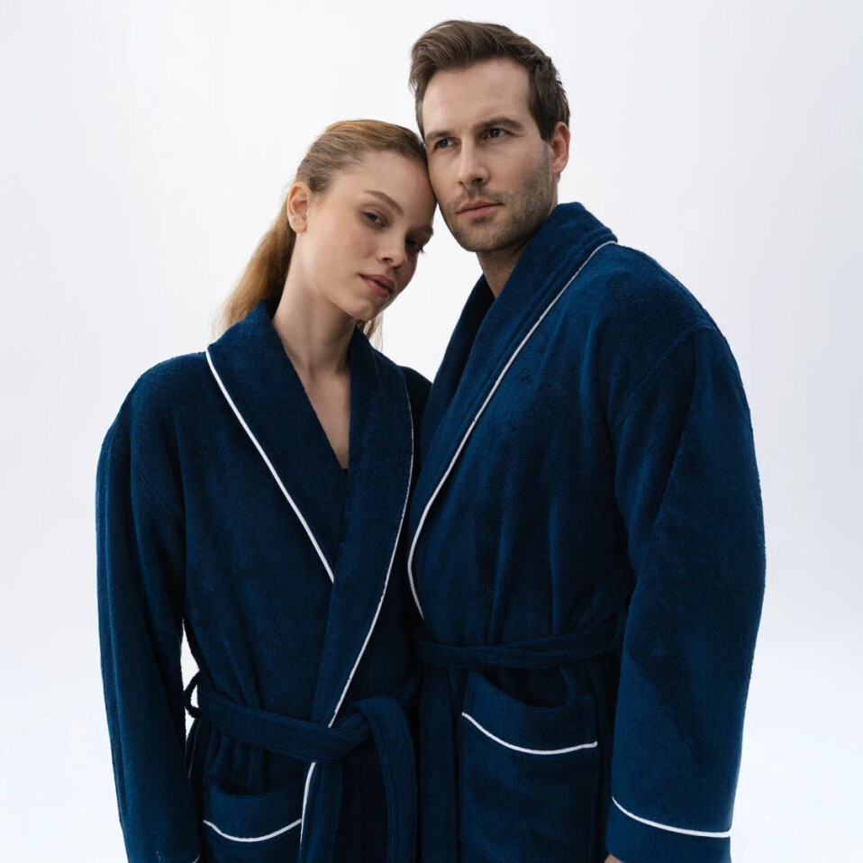 Pansy Pima Pamuk Unisex Bornoz Lacivert - Qua Home