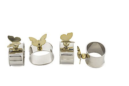 Butterfly Peçete Yüzüğü Silver Gold 4'lü - Qua Home