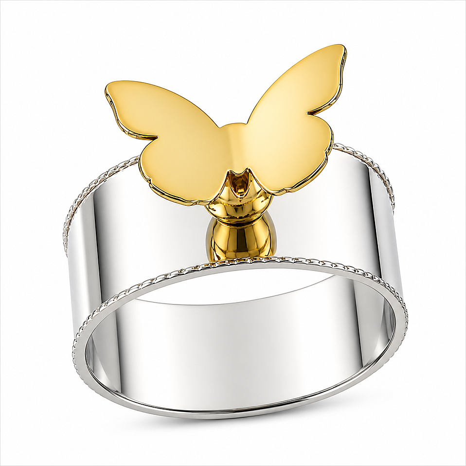 Butterfly Peçete Yüzüğü Silver Gold 4'lü - 2