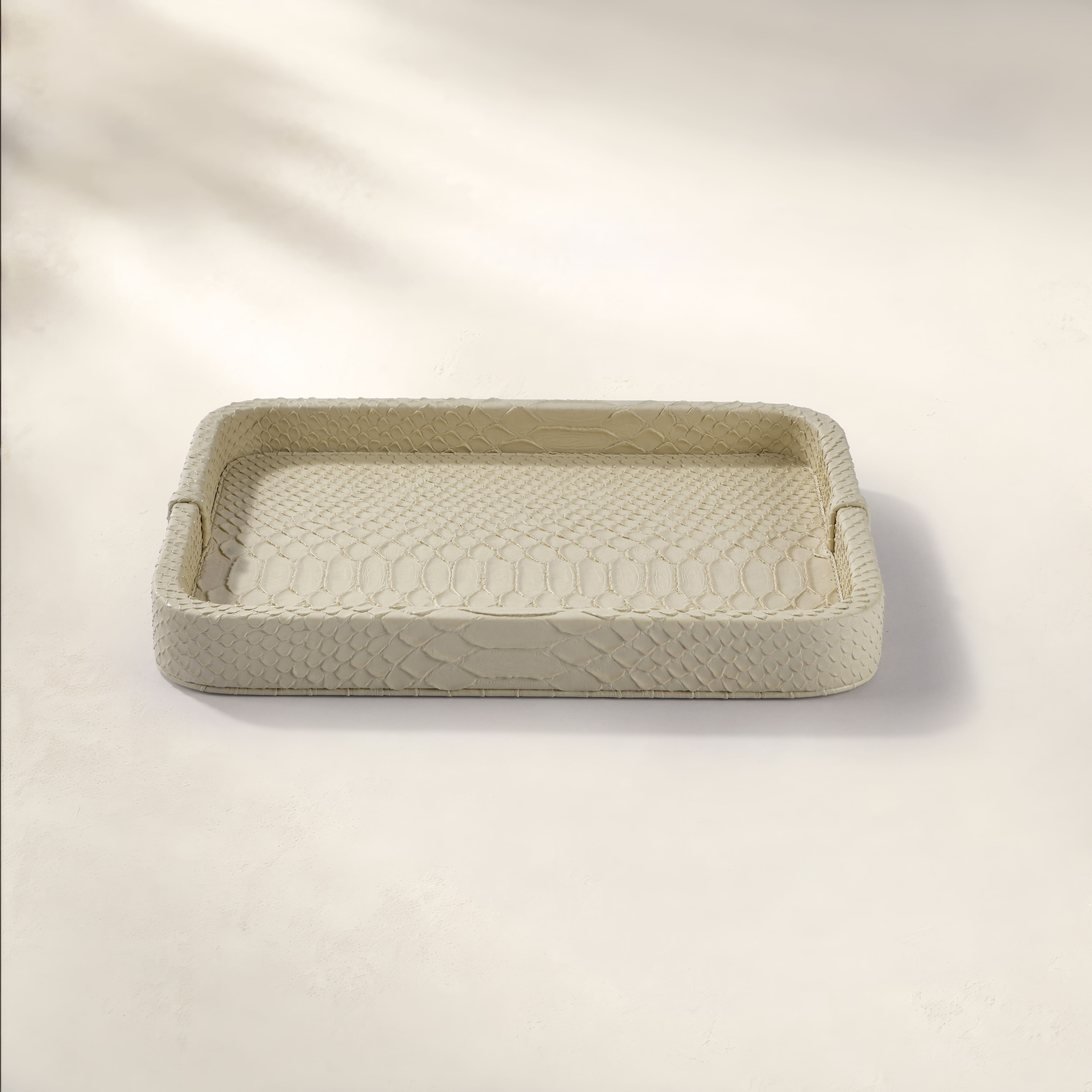 Cleo Krokodil Dekoratif Deri Tepsi Bej 30x23x3 Cm - 1