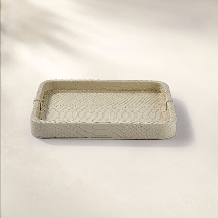 Cleo Krokodil Dekoratif Deri Tepsi Bej 30x23x3 Cm - 1