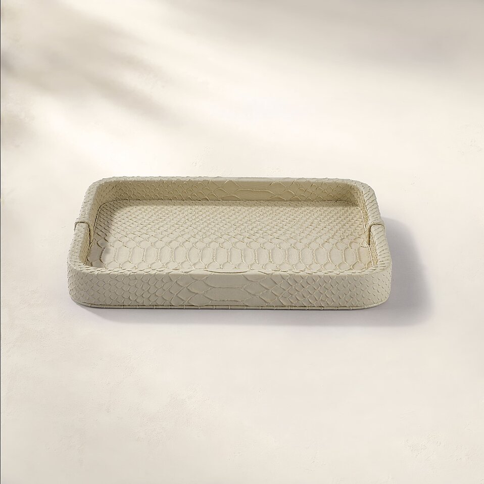 Cleo Krokodil Dekoratif Deri Tepsi Bej 30x23x3 Cm