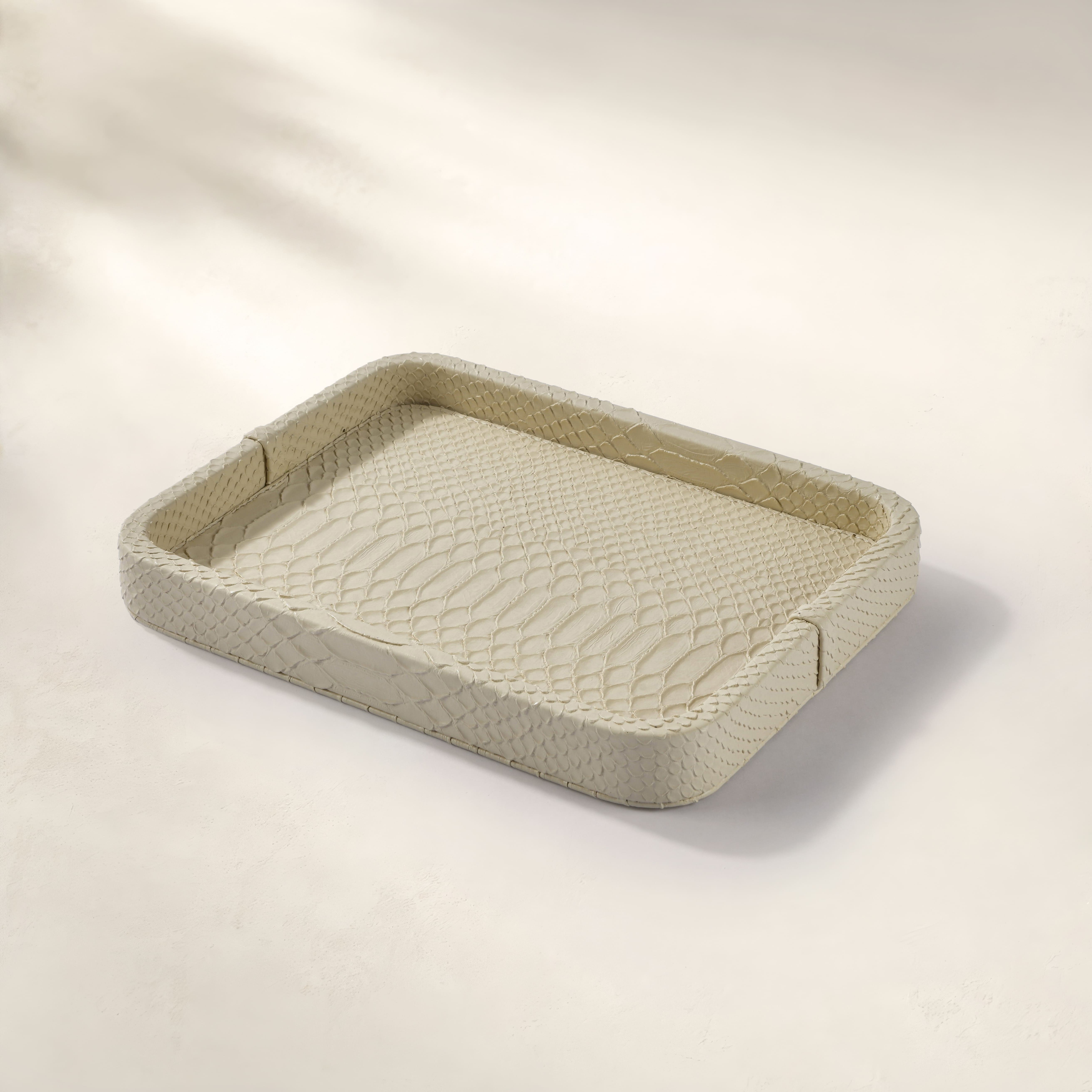 Cleo Krokodil Dekoratif Deri Tepsi Bej 30x23x3 Cm - 2
